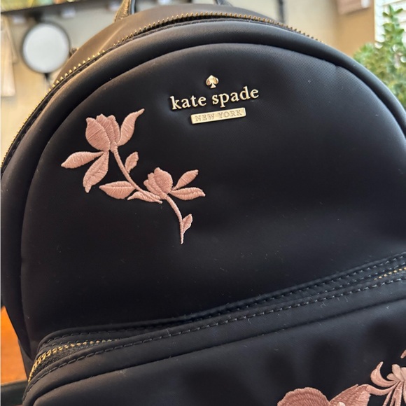 Kate Spade Black and Pink Floral Embroidered Backpack - Picture 7 of 13